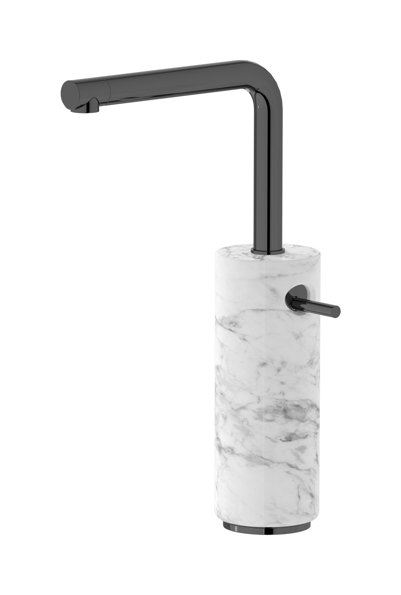 Высокий смеситель для раковины на 1 отверстие в комплекте с донным клапаном WE ARE IB mm202cf_1 Black Chrome Marmo