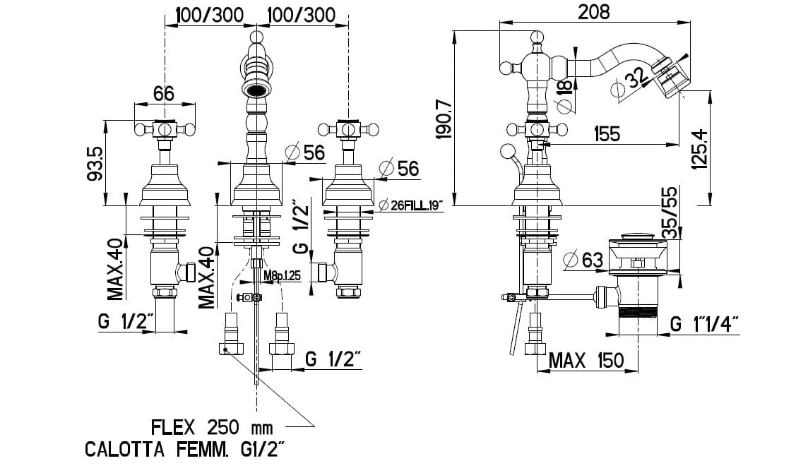 Смеситель для биде с 3 отверстиями Gaia Mobili Complements ARCH-00061419 - Вид №2