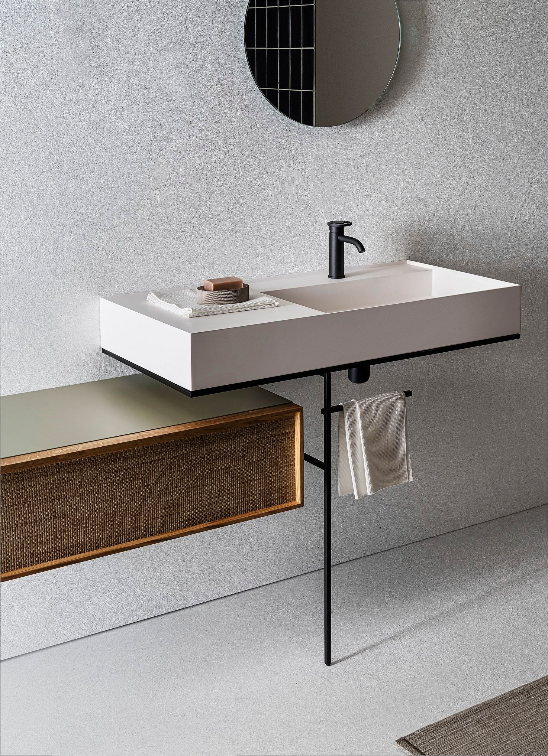 Подвесной прямоугольный умывальник из композитного материала с ящиками Pirovano Element ARCH-00022158