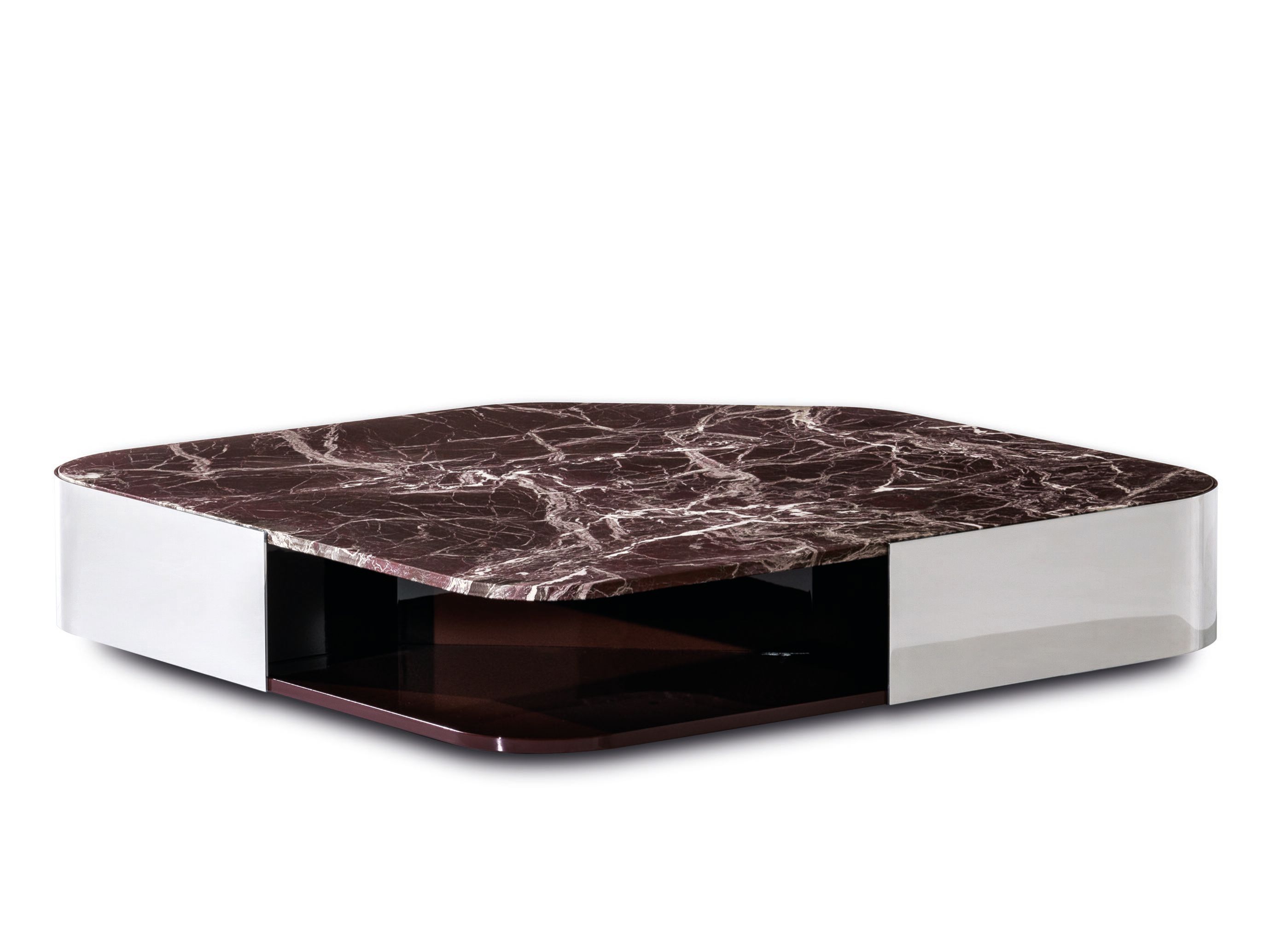 Журнальный столик из красного мрамора Levanto и нержавеющей стали с отсеком для хранения Minotti схема ARCH-00017368