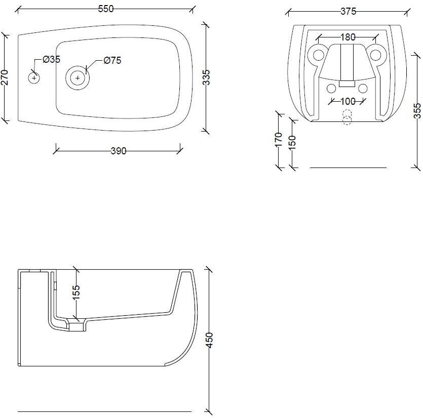 33130101.01 Биде подвесное 550х335х450 мм Alice Ceramica Nur Белый глянцевый - Вид №10