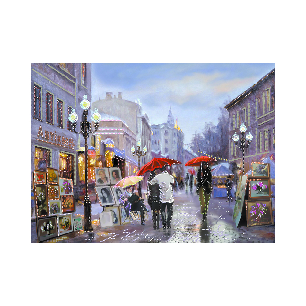 4169 Канва/ткань с рисунком Рисунок на шелке 37 см х 49 см "Прогулка по Арбату" Матренин посад 