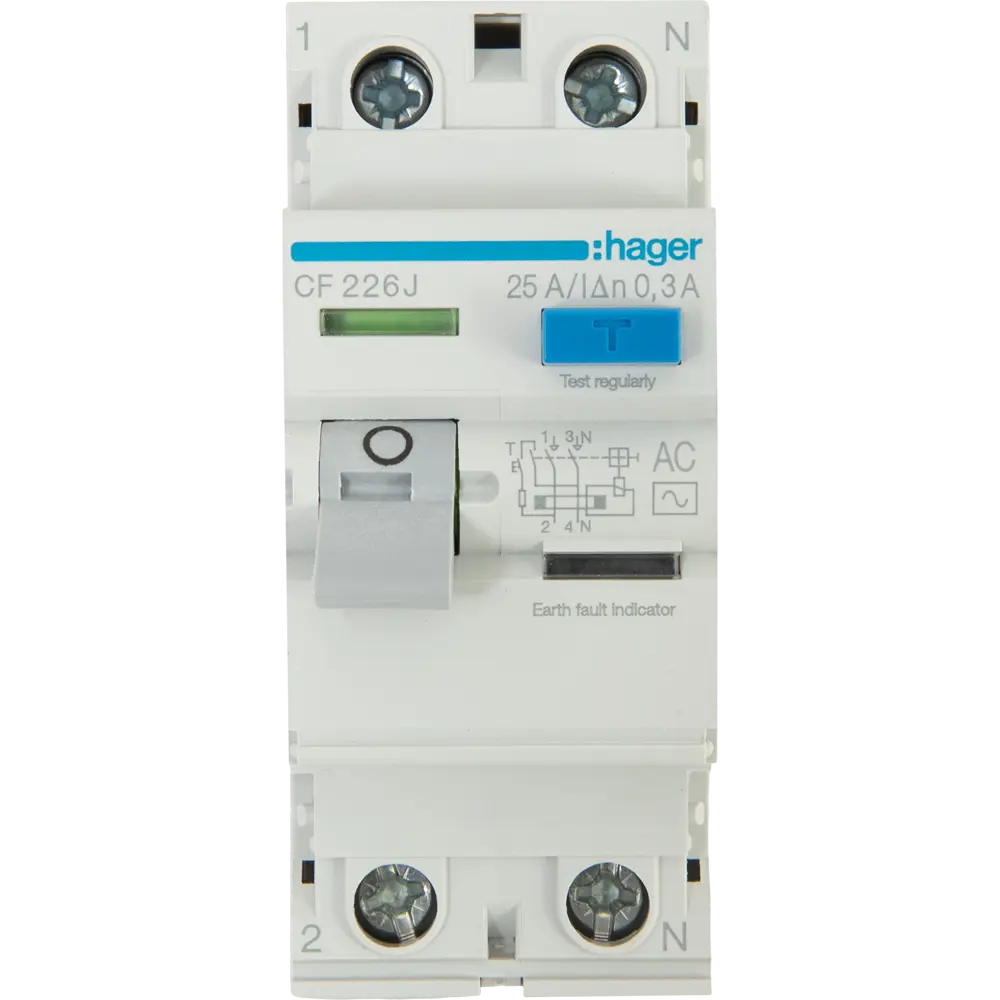 УЗО Hager CF226J 2P N 25 A 300 мА 6 кА AC STLM-2064579 - Вид №1