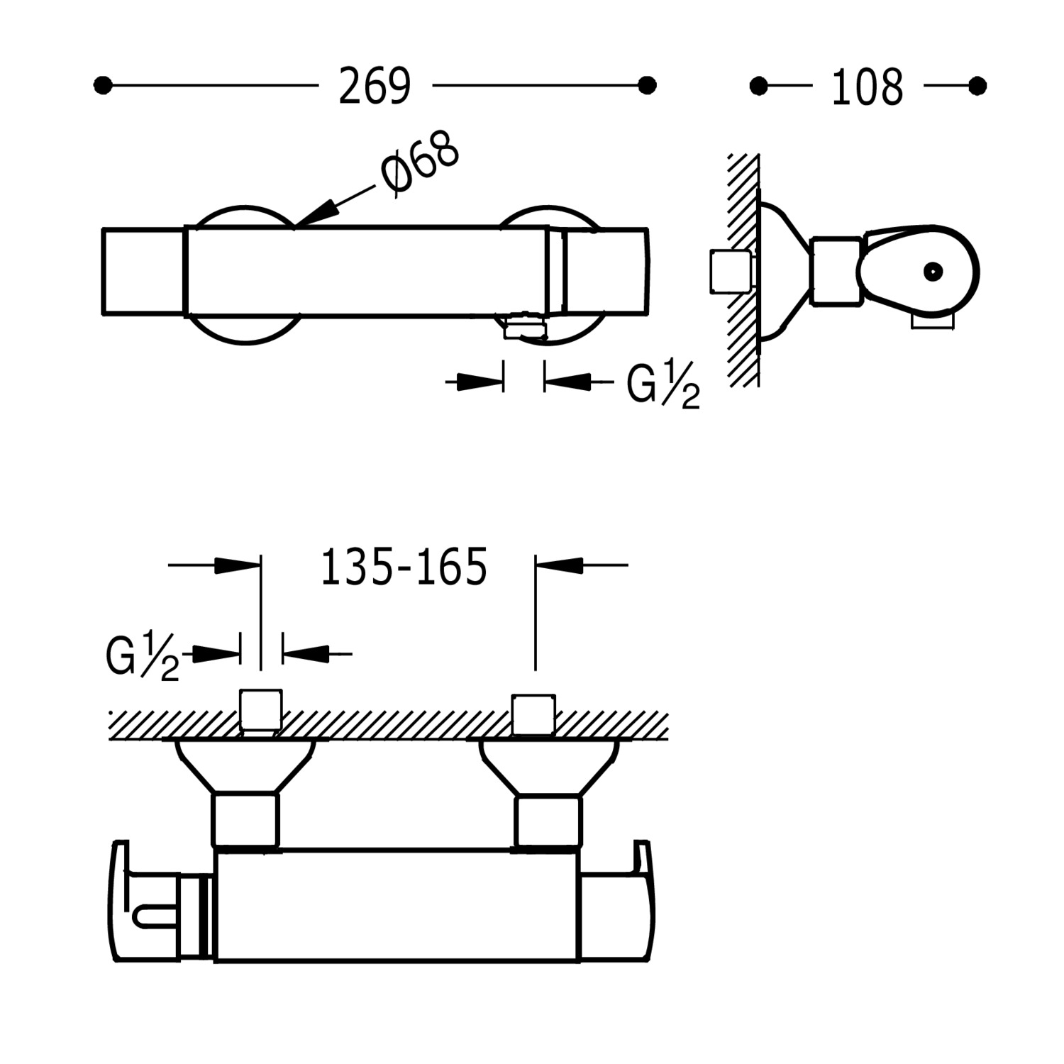 Настенный термостатический смеситель для душа TRESMOSTATIC-190162 TRES Thermostatic - Вид №1