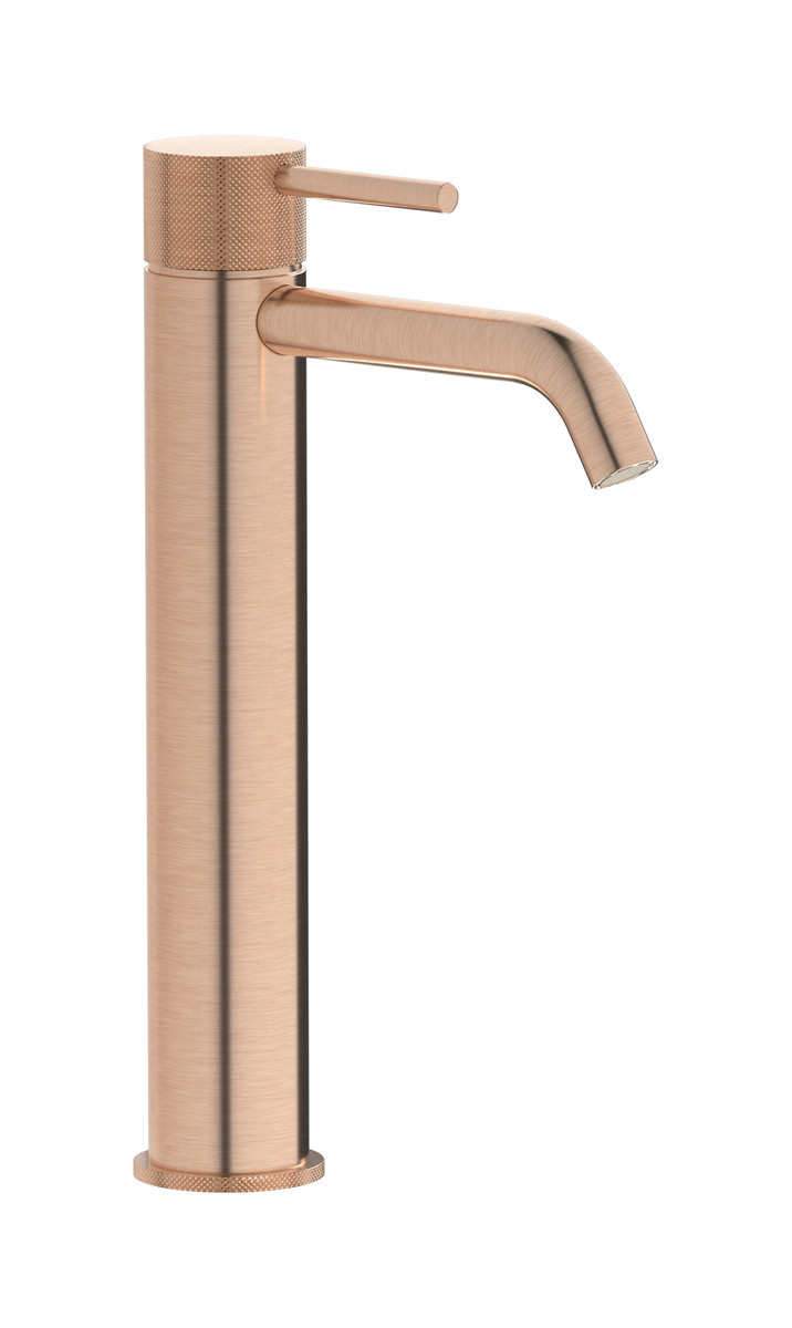 Высокий смеситель для раковины на 1 отверстие в комплекте с донным клапаном. WE ARE IB id202sr Brushed Rose Gold Industria