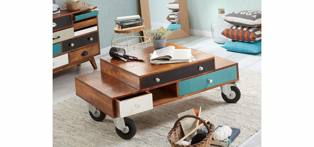 Журнальный столик на колесиках с ящиками разноцветный Collin BARCELONA DESIGN  148703 Коричневый  - Вид №3