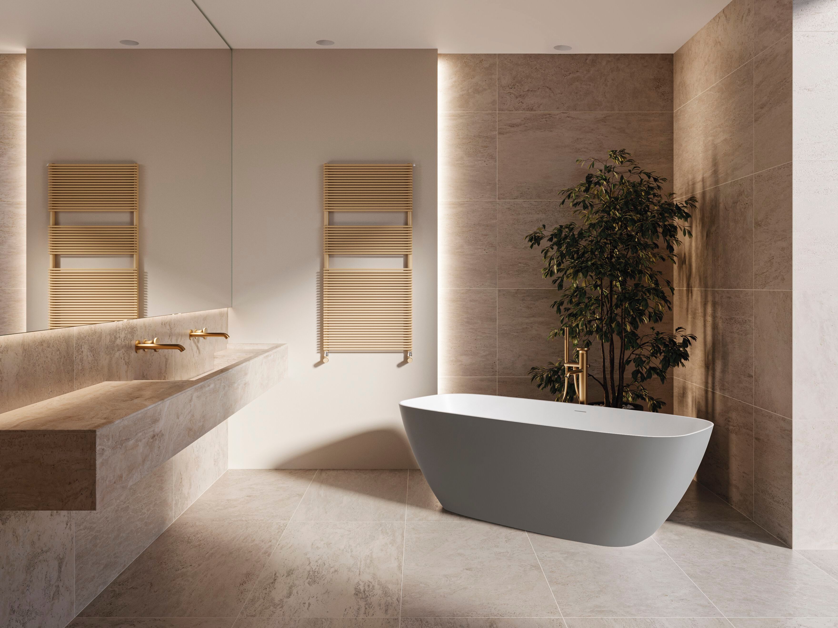 Прямоугольная ванна в центре комнаты в твердой поверхности Gruppo Treesse мебель для ванной комнаты-отдельно стоящие ванны ARCH-00080421 - Вид №1