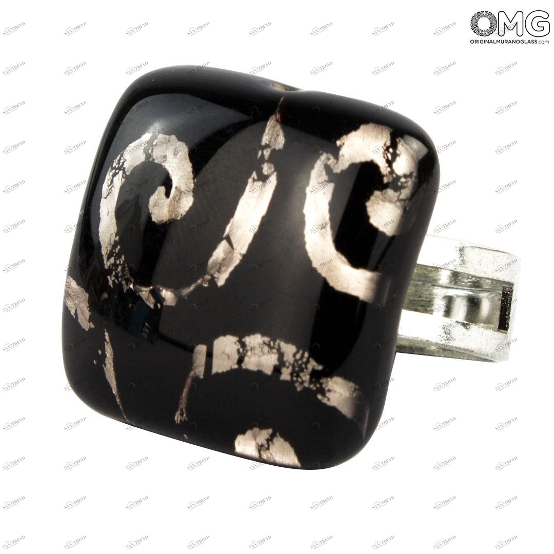 3982 ORIGINALMURANOGLASS Кольцо Очарование - чёрное - муранское стекло OMG 2 см 