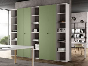 Деревянный самонесущий высокий офисный книжный шкаф