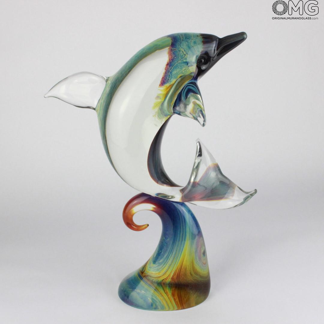 1586 ORIGINALMURANOGLASS Скульптура Прыгающий дельфин - автор Andrea Tagliapietra - муранское стекло 28 см  - Вид №1