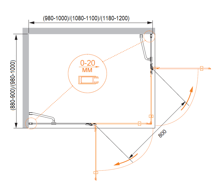 Душевой уголок CEZARES BERGAMO-W-AH-2-120/100-C-Cr-R - Вид №2