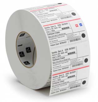 3007202-T Label, paper, 57x51mm. thermal transfer, z-selct 2000t, coated, permanent adhesive, 25mm core, perforation (1370 labels per roll) Zebra Santreyd 