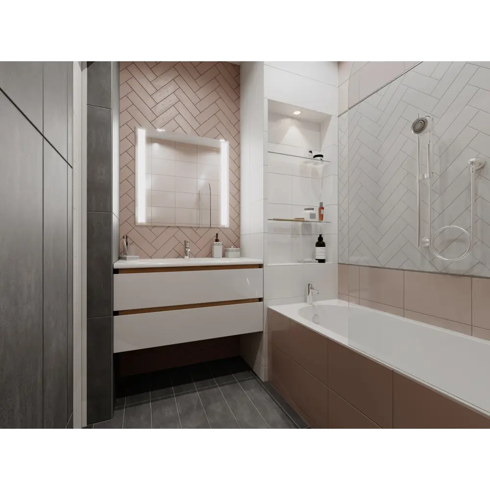 Плитка настенная Tone 35x25 см 1.4 м2 цвет розовый матовый BELANI STLM-2190067 - Вид №3