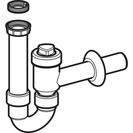 152.861.11.1 Сифон Geberit, для раковин, с запирающим устройством, с обратным клапаном, горизонтальный выпуск Geberit  - Вид №1