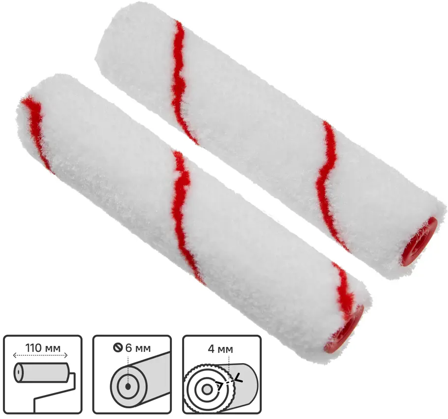 Валик для лака Dexter 110 мм с пластиковой втулкой, 2 шт 82800655