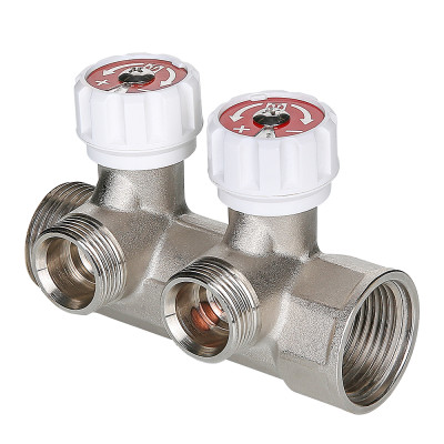 VTc.570.NE.0603 Коллектор с регулирующими вентилями и выходами стандарта «евроконус» Valtec 1", 3 x 3/4" 