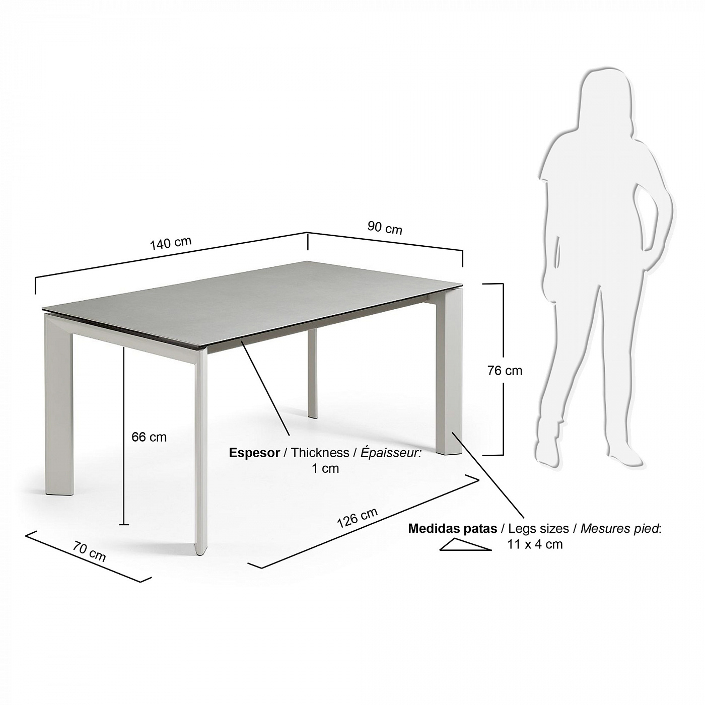 051218 Стол Atta 140 (200) x90 керамика серый La Forma Axis