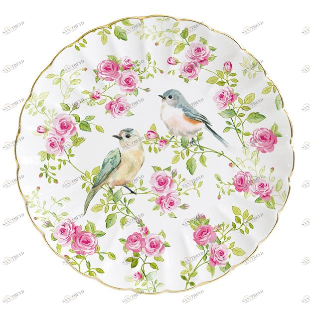 Тарелка фарфоровая десертная белая с розовым в подарочной упаковке "Птицы в саду" EASY LIFE ПТИЦЫ В САДУ 00-3947011 Белый;розовый 