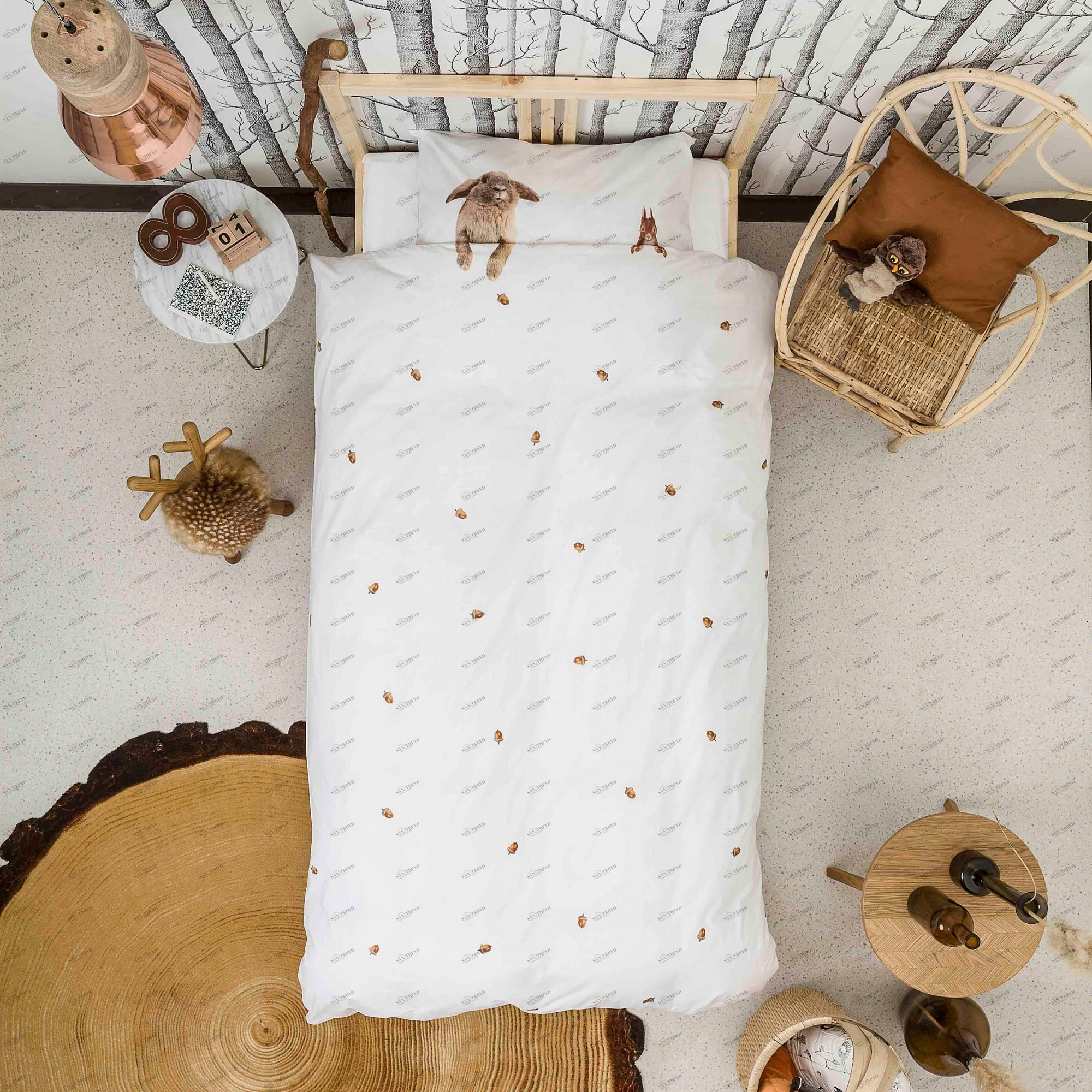Детское постельное белье двуспальное "Лесные друзья" 200х220 см SNURK  335461 Белый;бежевый 