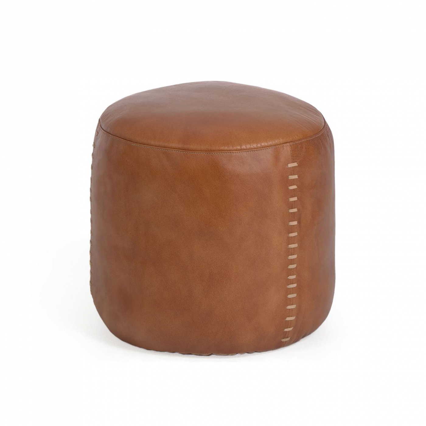 101829 Круглый пуф из коричневой кожи буйвола 40 см La Forma Cesia  - Вид №1