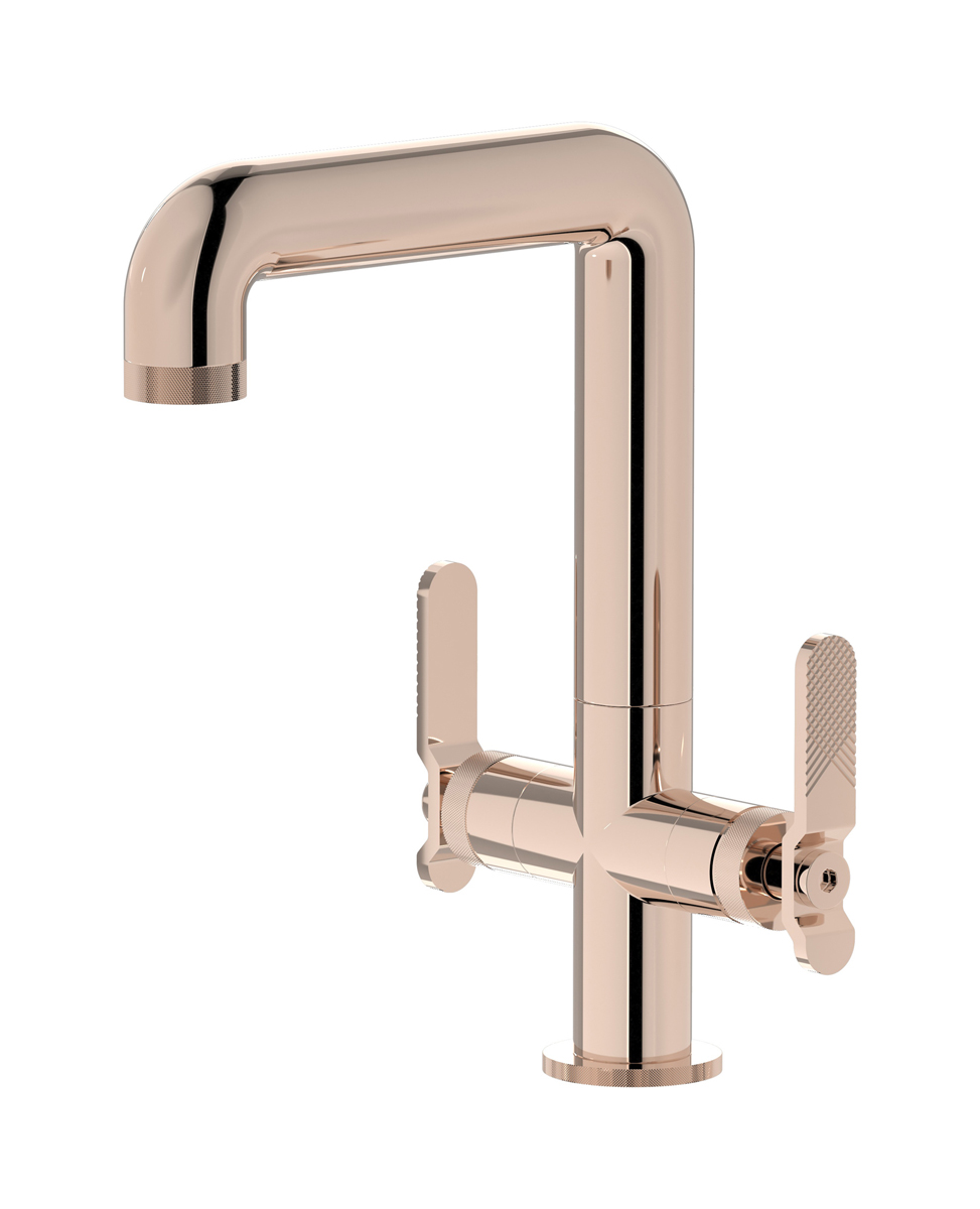 Смеситель для раковины на 1 отверстие с 2 ручками в комплекте с донным клапаном. WE ARE IB b2205rs Rose Gold Bold