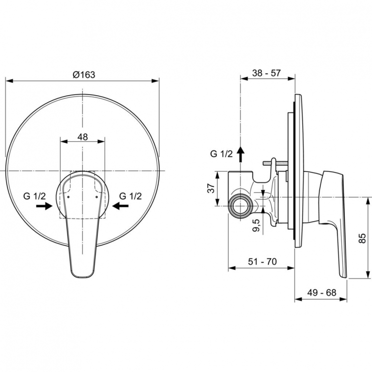 A7192AA Встраиваемый смеситель для душа CERAFINE MODEL O Ideal Standard CERAFINE O - Вид №3