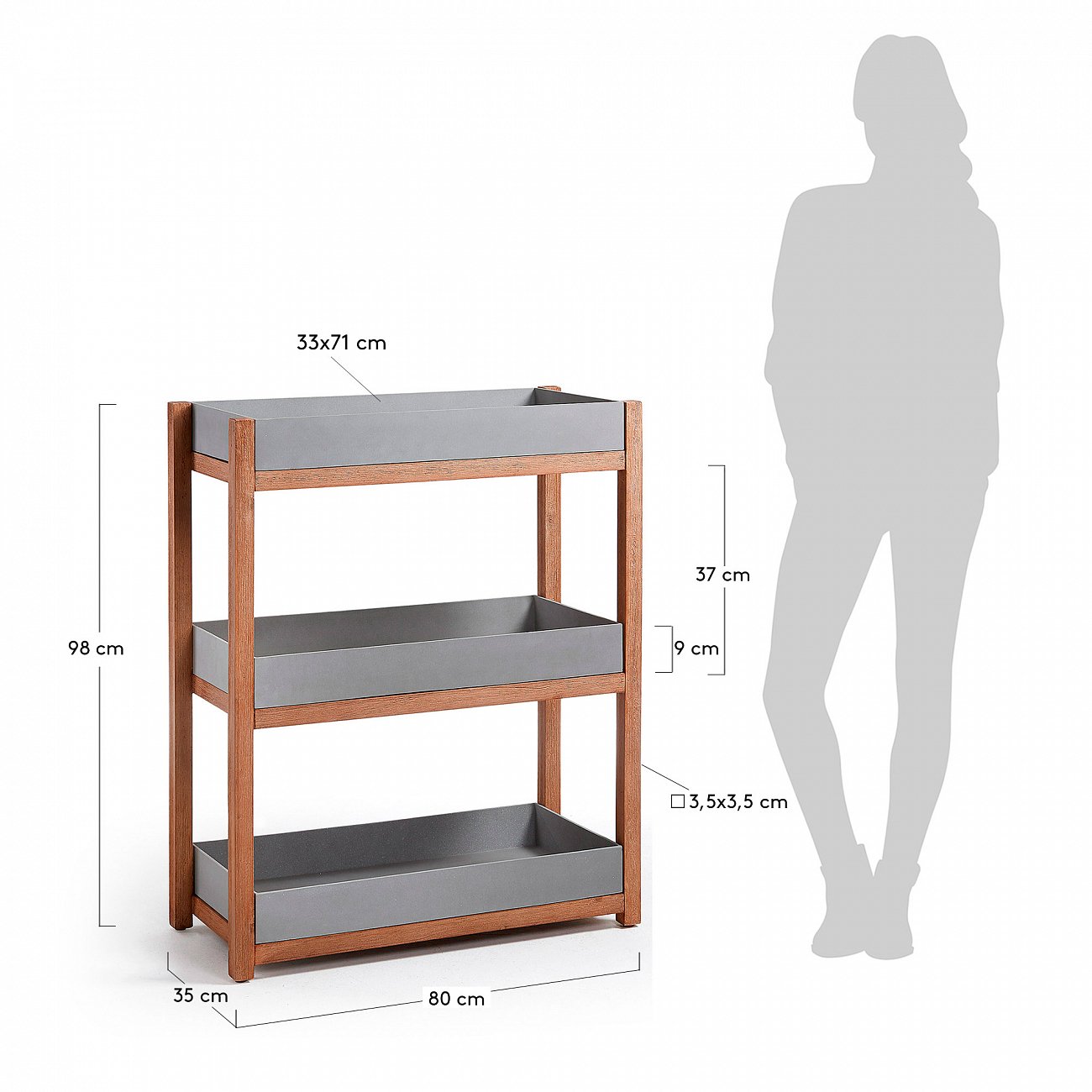 Стеллаж деревянный цементно-серый Luka от La Forma LA FORMA LUKA 00-3864490 Коричневый;серый  - Вид №3