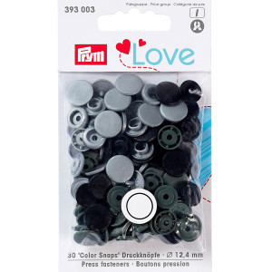 393003 Кнопка PL Color Snaps пластик d 12.4 мм 30 шт. серые/темн.серые/черные PRYM Prym Love