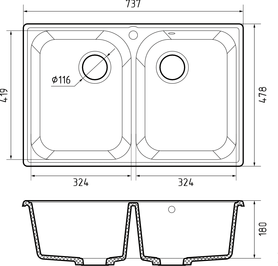 Кухонная мойка 15 GRANFEST QUARZ - Вид №2