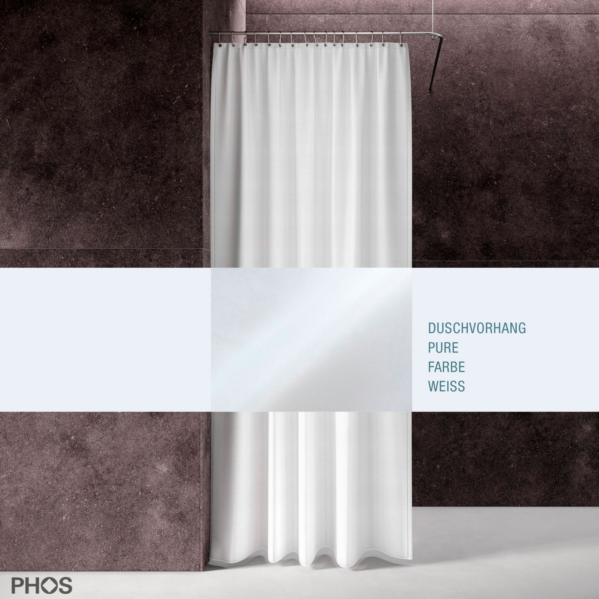 DV-P200-200 Занавеска для душа чисто-белая, длина 200 см, ширина 200 см. PHOS 