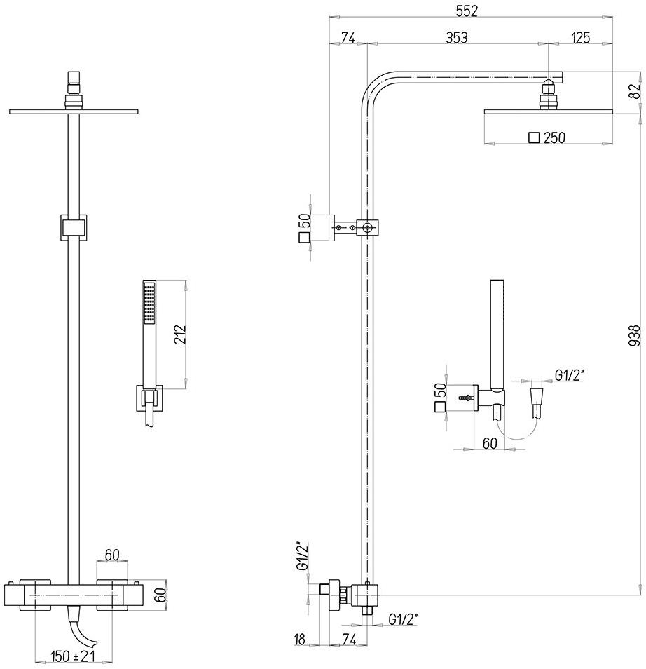Paini Dax-R 84PZ689TH душевая система с термостатом  - Вид №2