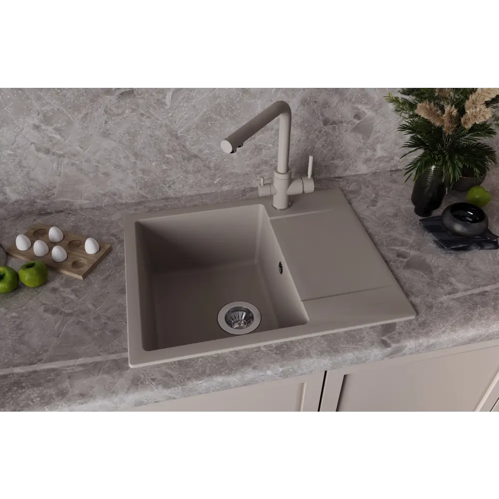 Мойка для кухни врезная KONSENSA 48x60 см глубина чаши 20 см кварц цвет серый Lm 60x48 STLM-2007195 - Вид №5