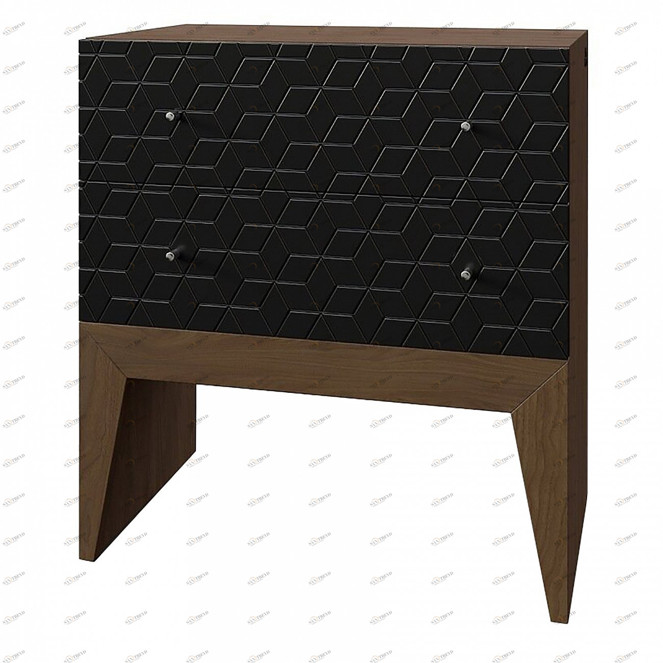 Тумбочка прикроватная для спальни с 2 ящиками черная с рисунком "Ромб" Still New BRAGIN DESIGN  256445 Черный 