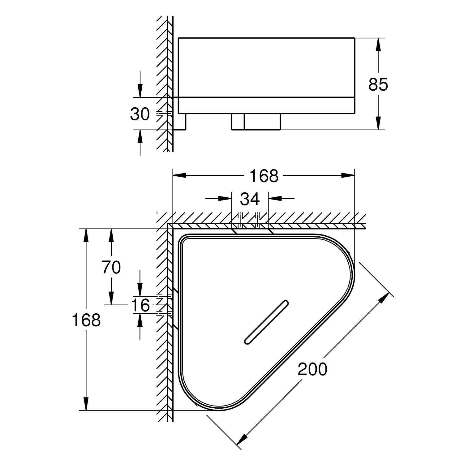 Полочка для душа GROHE Selection, угловая, с держателем, хром/прозрачный белый (41038000) - Вид №1
