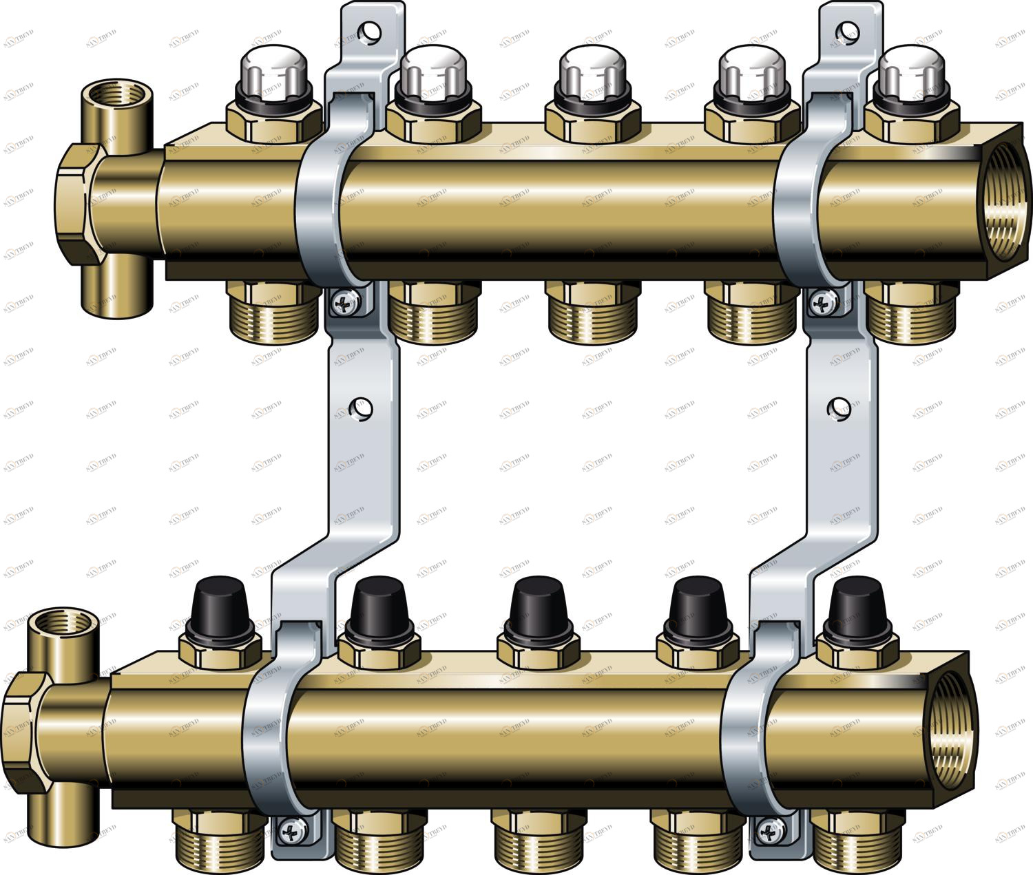 345 075 1) Модель 1002 Трубопроводные системы  Fonterra панельное отопление  Коллекторы  Латунь Santreyd 