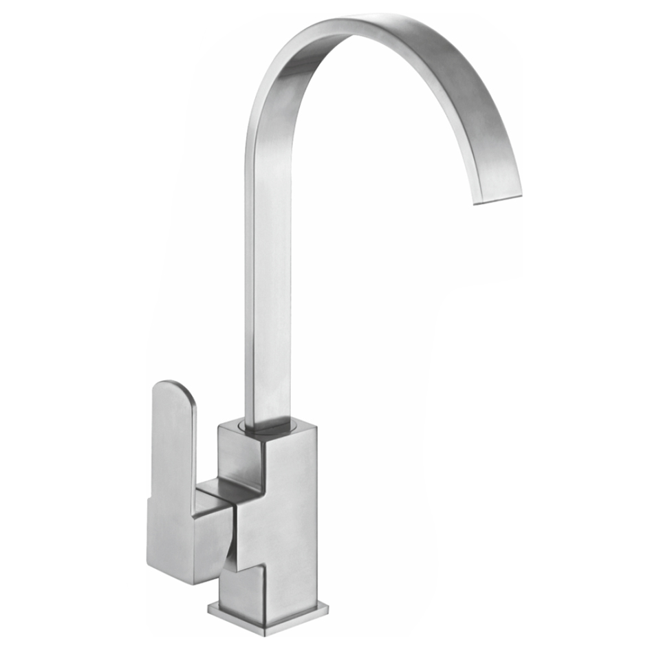 Смеситель д/кухни MELANA-F8112 нерж.сталь, однорычажный, сатин, высокий излив  - Вид №1