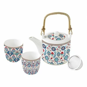 Чайник фарфоровый с ситечком с 2 чашками белые "Изник" EASY LIFE COFFEEMANIA & ATMOSPHERE 00-3947021 Белый;синий