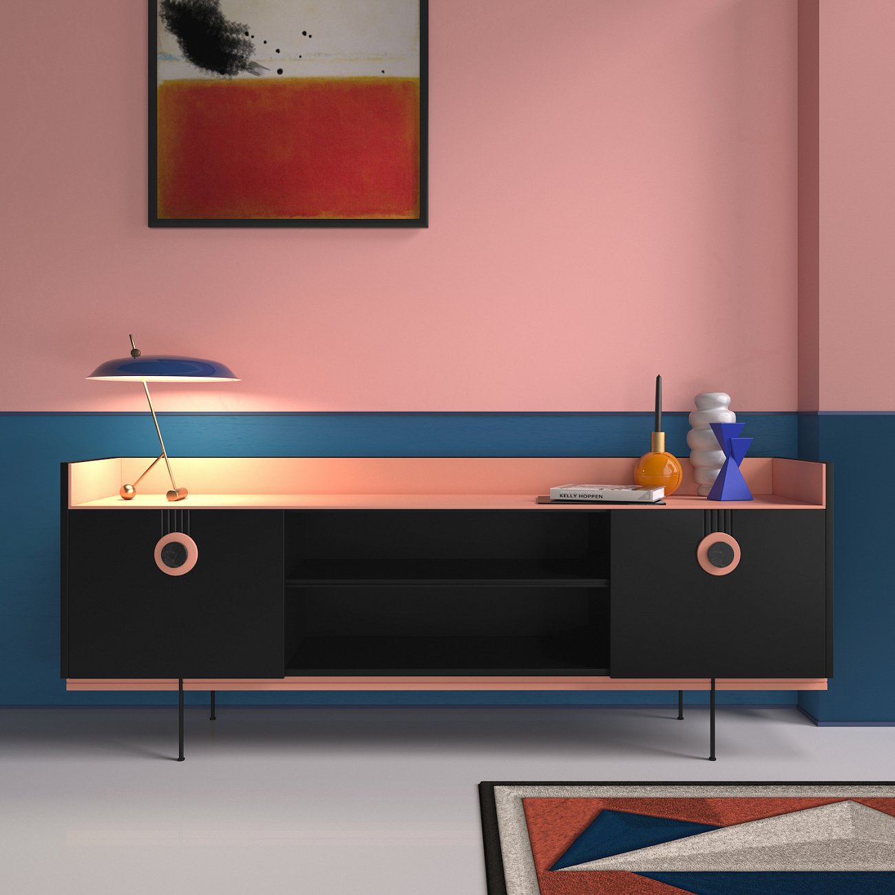 Тумба под телевизор черно-розовая Lago BRAGIN DESIGN LIVING 00-3974646 Розовый;черный - Вид №1