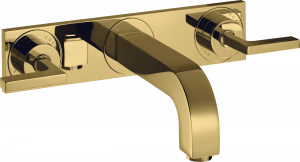 39148990 Смеситель для раковины на 3 отверстия, скрытого монтажа, настенный, с изливом 226 мм, ручками и пластиной AXOR CITTERIO