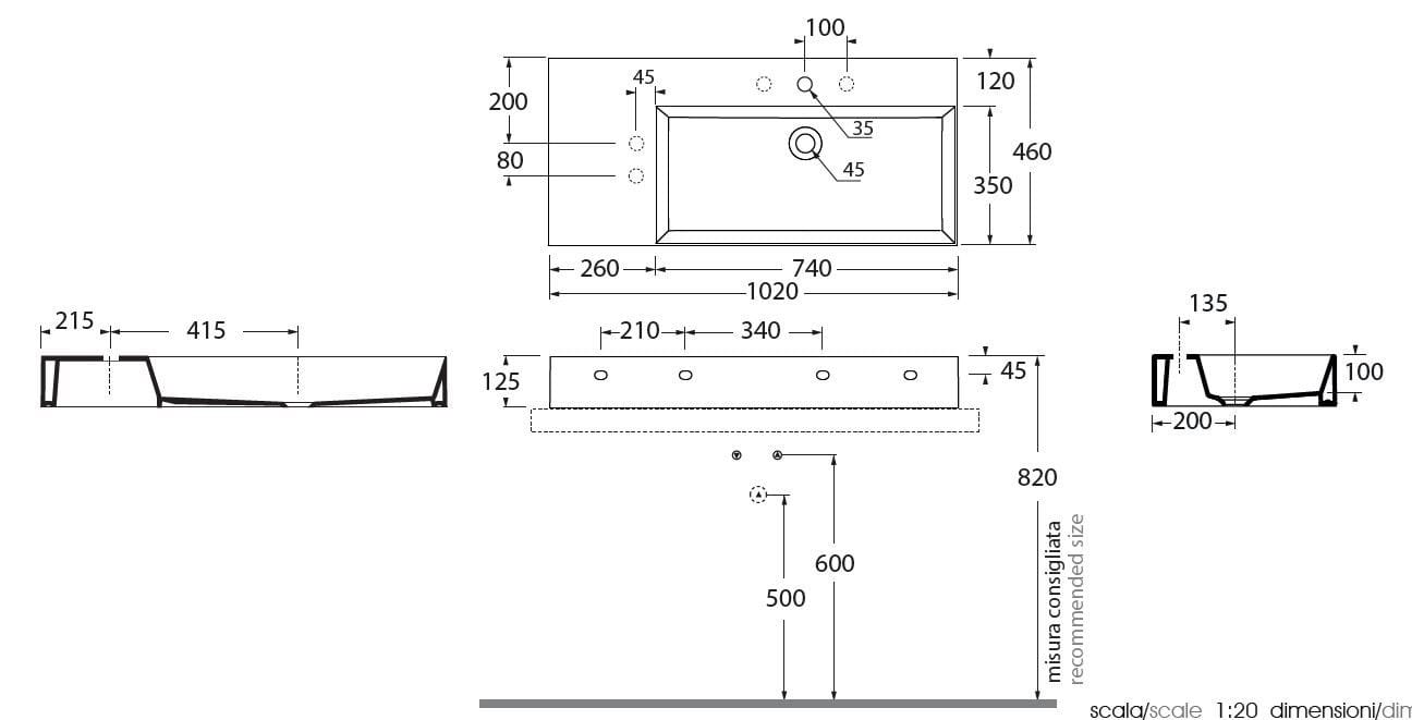 Керамическая столешница/подвесная раковина Azzurra Ceramica Elegance ARCH-00014448 - Вид №8