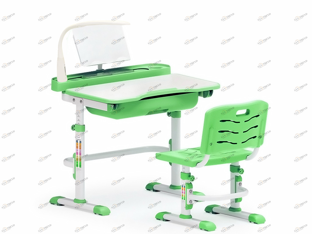 Растущая парта и стул, с лампой, белая, зеленая MEALUX EVO  261516 Белый;зеленый Santreyd 