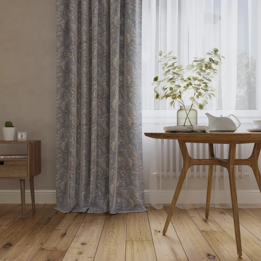Штора на ленте блэкаут Inula 150x260 см растения цвет серо-голубой 84644013 STLM-2125811 SEASONS 