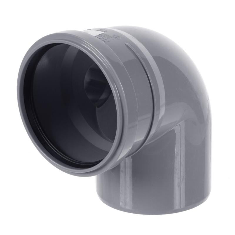 Отвод ПВХ канализационная D110х90° с выходом 50 (левый) Политек 6313 - Вид №1