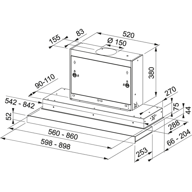 Вытяжка  FMY 908 POT BK Franke Mythos FMY 908 POT BK Чёрное стекло - Вид №1