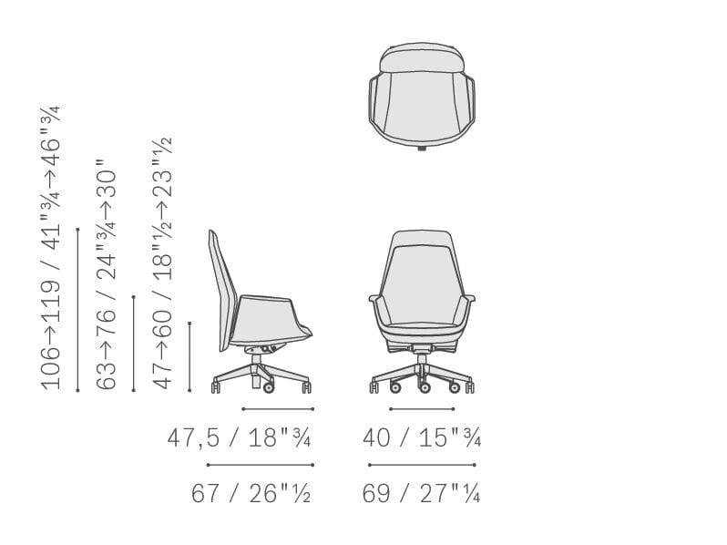 5-спицевое кожаное вращающееся офисное кресло с колесами Poltrona Frau офис-офисные кресла ARCH-00001736 - Вид №2