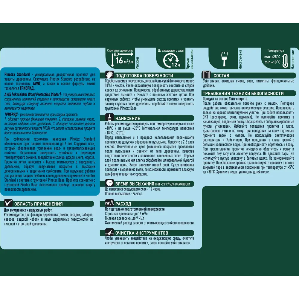 Антисептик Pinotex Standard цвет тиковое дерево 9 л STLM-2098970 - Вид №3