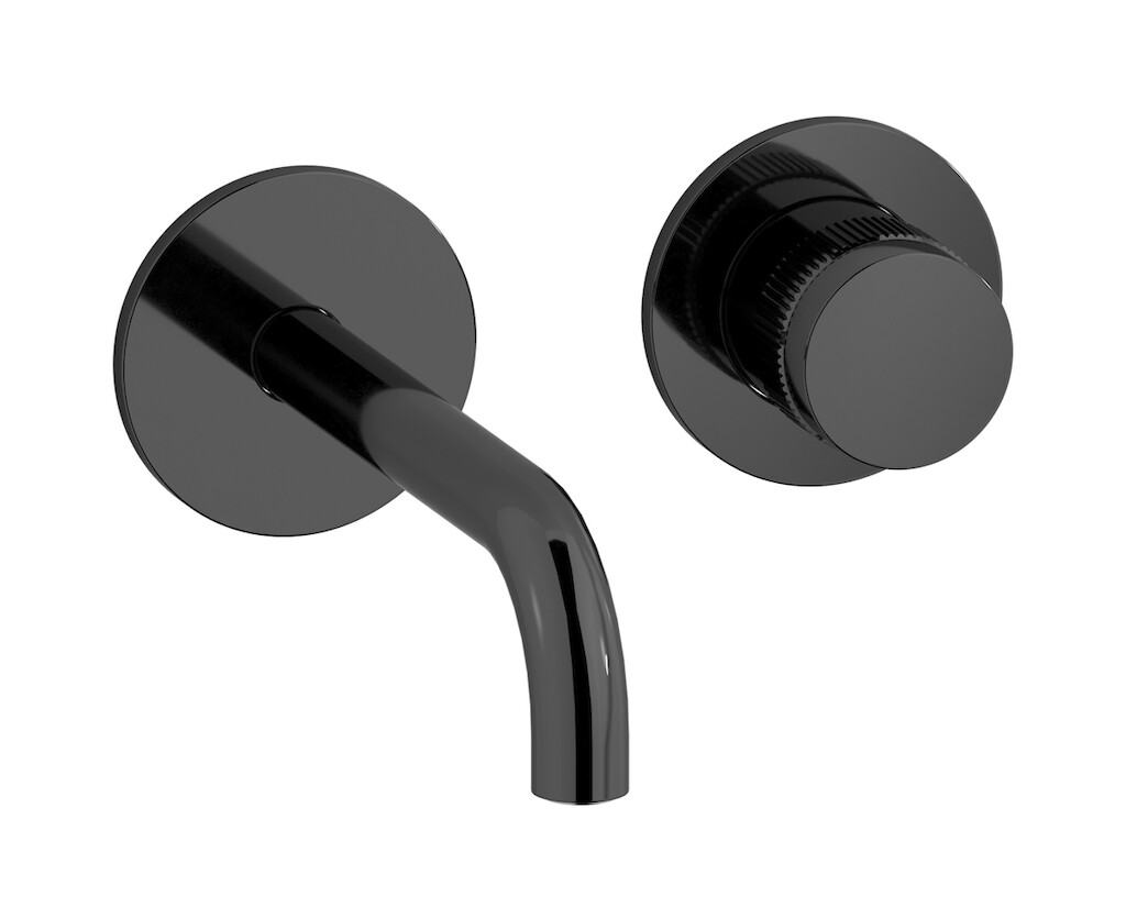 Встроенный в стену смеситель для раковины на 2 отверстия в комплекте с донным клапаном WE ARE IB rx406cf Black Chrome Reflex