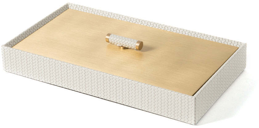 Коробка Iside - 27X15XH4,5 см / металл-хром/ари-кожа_темно-синий