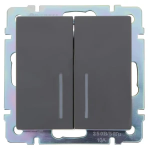 Выключатель проходной встраиваемый Werkel 2 клавиши с подсветкой, цвет серо-коричневый