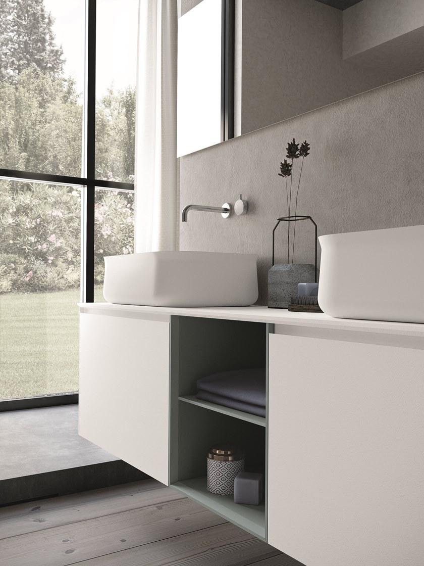 NOVELLO Двойная подвесная тумба под умывальник из HPL с зеркалом Calix xl sun-id-1489628 - Вид №1